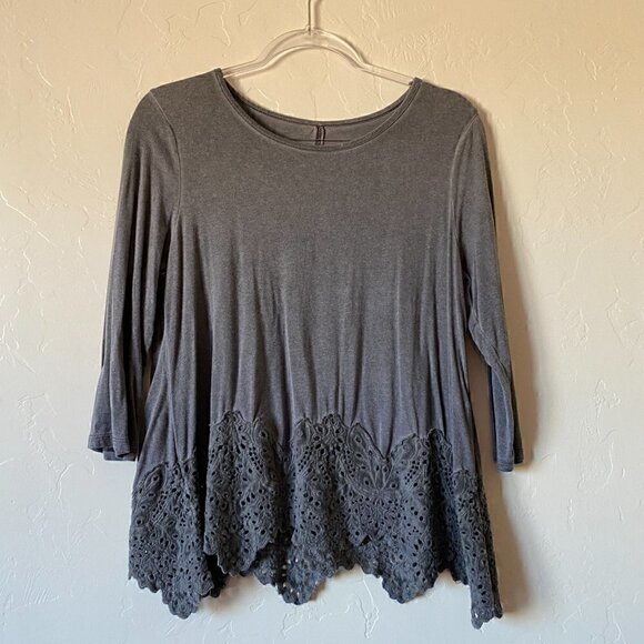 Soft Surroundings Lace Eyelet Hem 3/4 Sleeve Tee - Picture 3 of 6